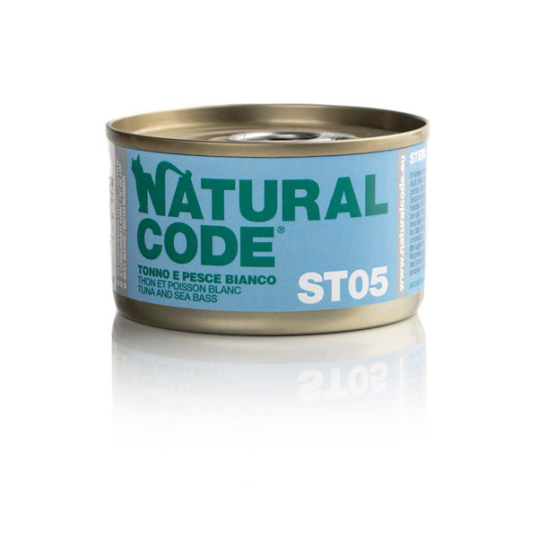 Natural Code ST05 TONNO E PESCE BIANCO 85gr - Alimento per Gatti Sterilizzati Natural Code ST05 TONNO E PESCE BIANCO 85gr - Alimento per Gatti Sterilizzati